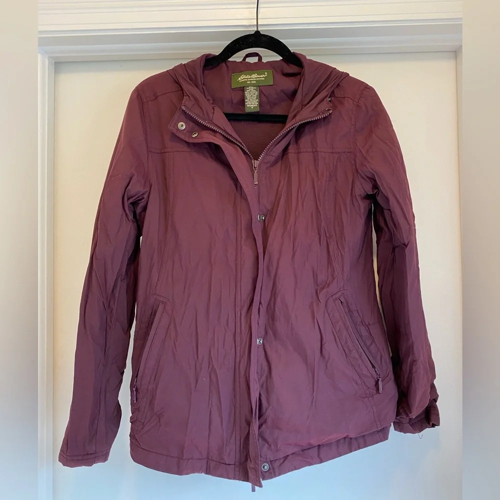 Eddie Bauer Hooded Merlot Purple Jacket Women’s Small Double Zip Outdoors Hiking